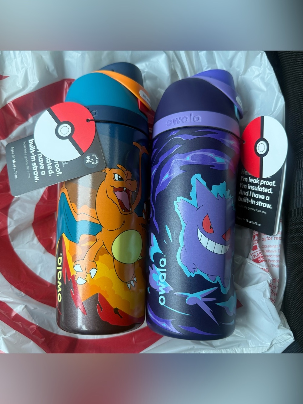 Owala FreeSip Pokémon Insulated Stainless Bottle Straw 16oz Lot 2